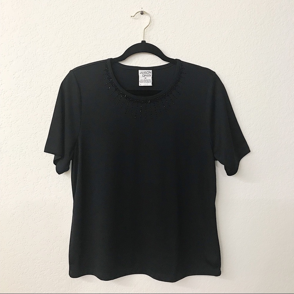 Allison Daley Black Beaded Short-Sleeve Top